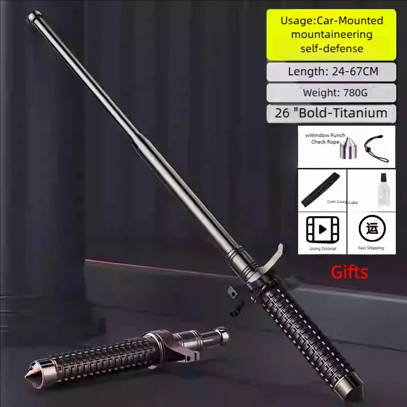 Tactical Expandable Self-Defense Baton - Solid Steel 3-Section Retractable Legal Carry