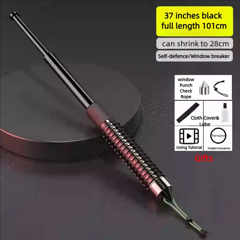 Tactical Expandable Self-Defense Baton - Solid Steel 3-Section Retractable Legal Carry