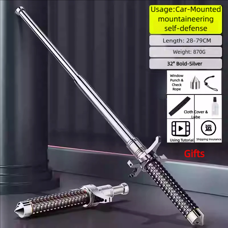 Tactical Expandable Self-Defense Baton - Solid Steel 3-Section Retractable Legal Carry