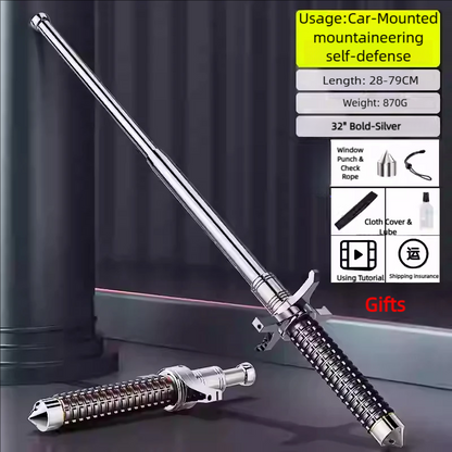 Tactical Expandable Self-Defense Baton - Solid Steel 3-Section Retractable Legal Carry