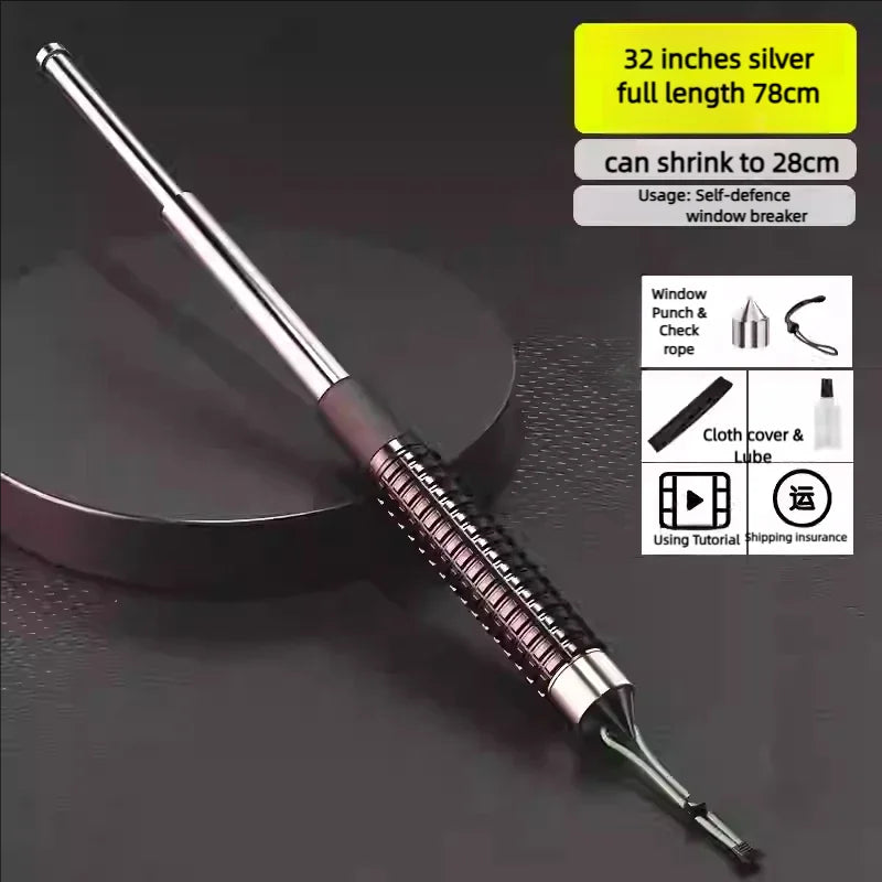 Tactical Expandable Self-Defense Baton - Solid Steel 3-Section Retractable Legal Carry